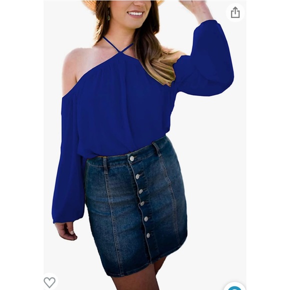 Women's Spaghetti Halter Off The Shoulder Blouse Long Sleeve Shirt Tops - Picture 2 of 4